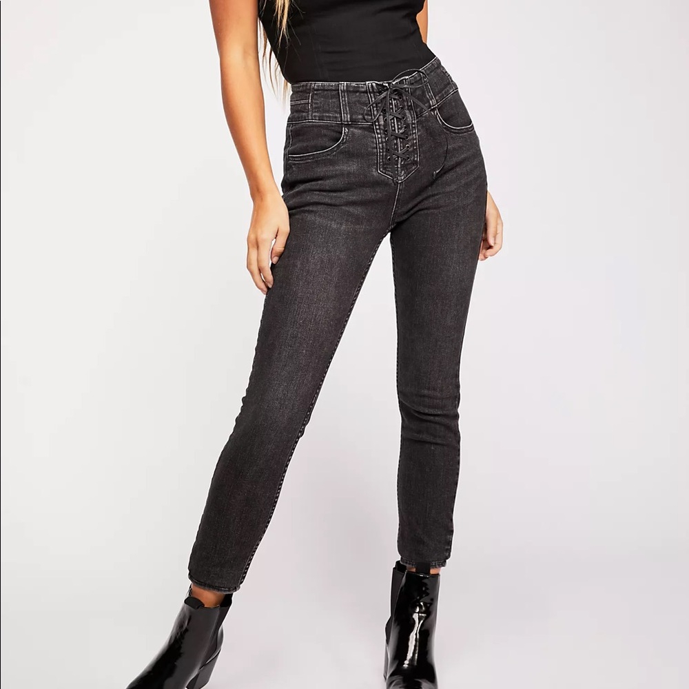 FP CRVY High-Rise Lace-Up Skinny Jeans in Black